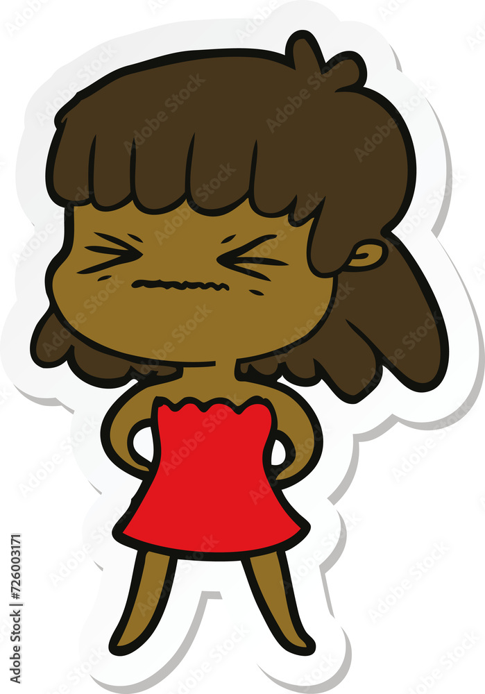 sticker of a cartoon angry girl sticker of a cartoon angry girl