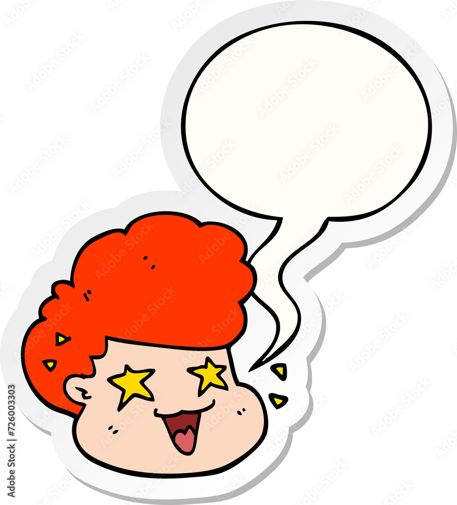 cartoon excited boy and speech bubble sticker cartoon excited boy and speech bubble sticker