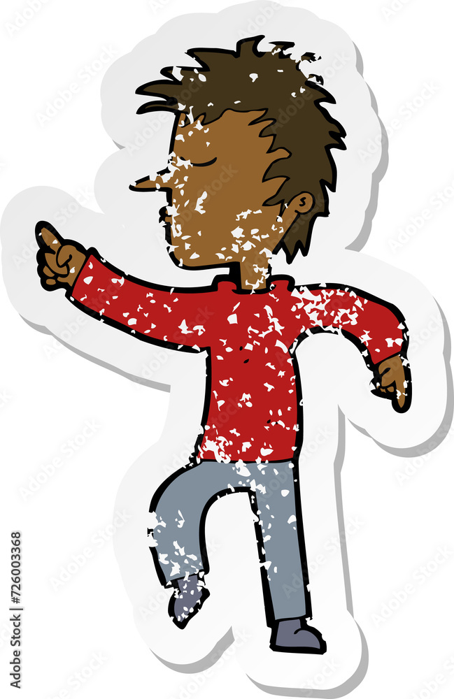 retro distressed sticker of a cartoon man pointing retro distressed sticker of a cartoon man pointing