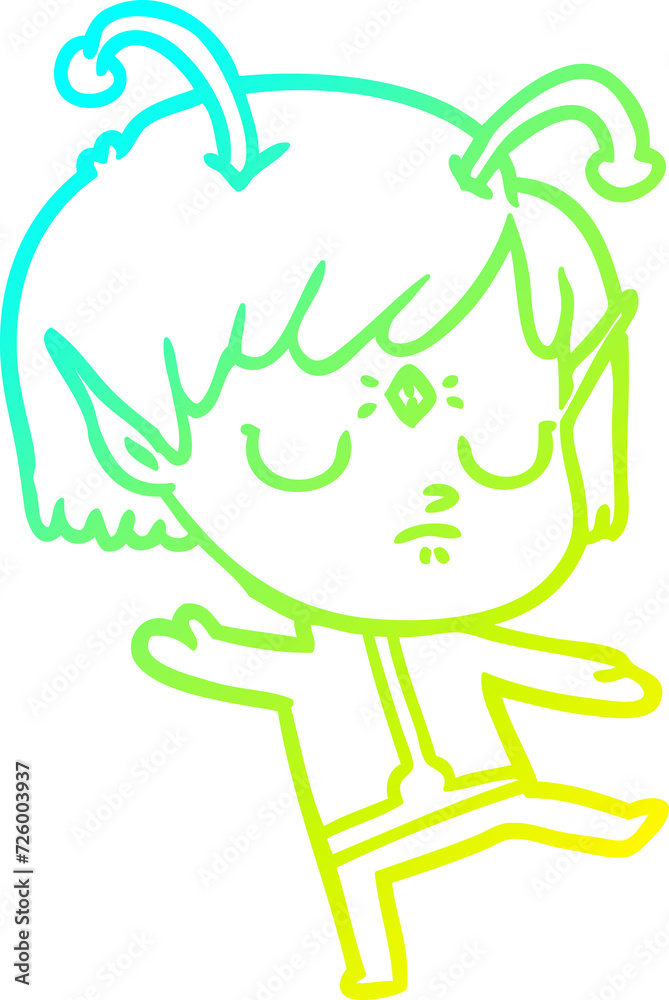 cold gradient line drawing cartoon alien girl cold gradient line drawing cartoon alien girl