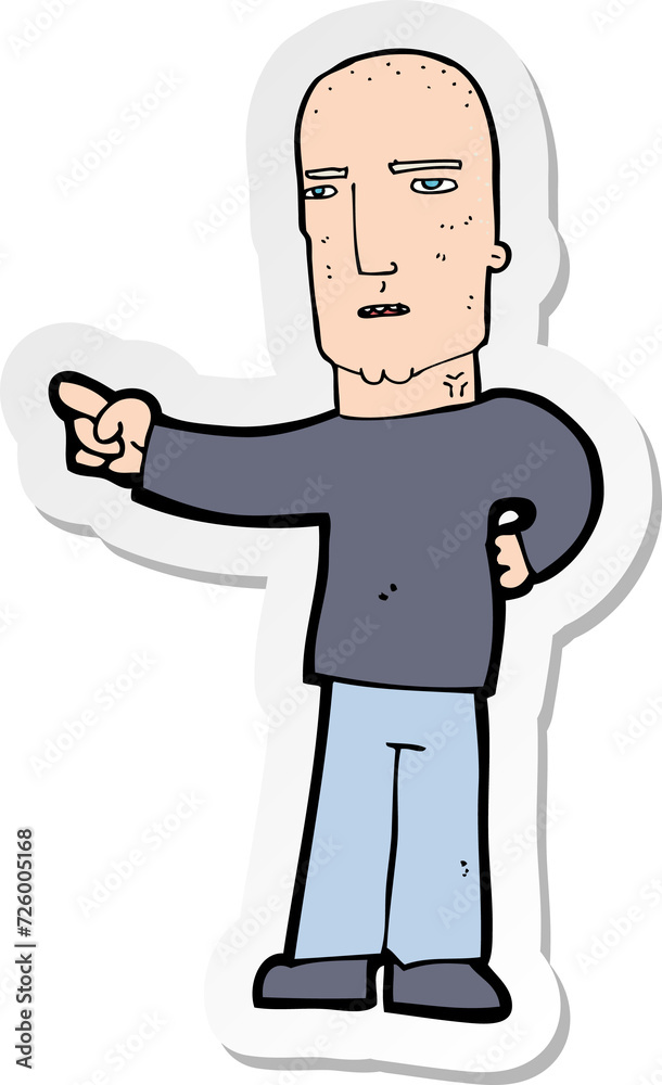 sticker of a cartoon tough guy pointing
