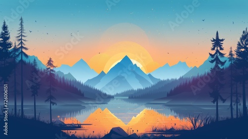 Nature illustration with big mountains  forests and lakes generative ai