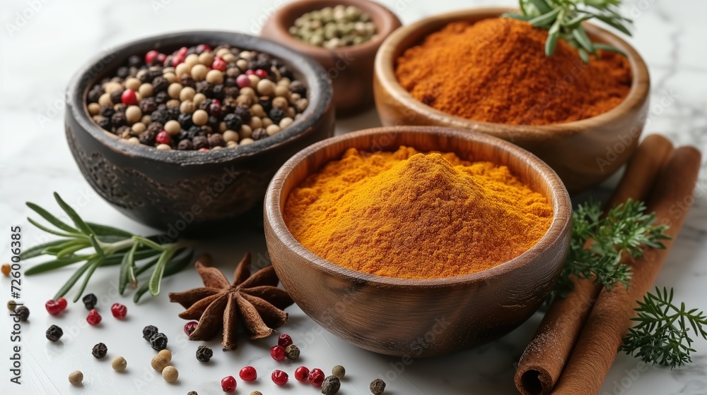 Aromatic herbs and spices enhancing the flavors of nourishing dishes Aromatic herbs and spices enhancing the flavors of nourishing dishes
