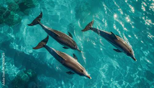 dolphins swimming gracefully through turquoise waters.generative ai © JKLoma
