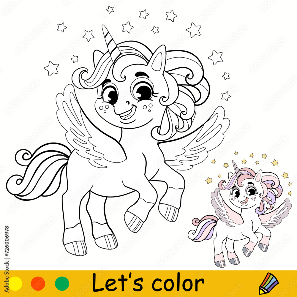 Winged unicorn coloring pages for kids Stock Vector | Adobe Stock