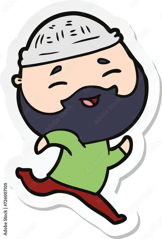 sticker of a cartoon happy bearded man