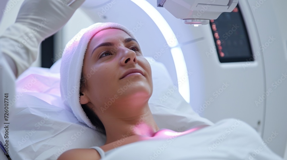 Radiation therapist guiding a patient through the process of receiving radiation therapy for cancer generative ai Radiation therapist guiding a patient through the process of receiving radiation therapy for cancer generative ai