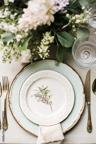 Floral wedding table decor, holiday tablescape and dinner table setting, formal event decoration for wedding reception, family celebration, English country and home styling