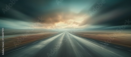 Fast-moving bolide on deserted road with motion blur.