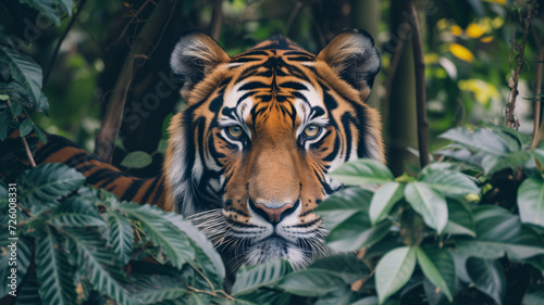 Closeup of a tiger in a jungle