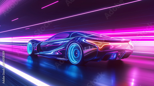 futuristic sport car with neon light