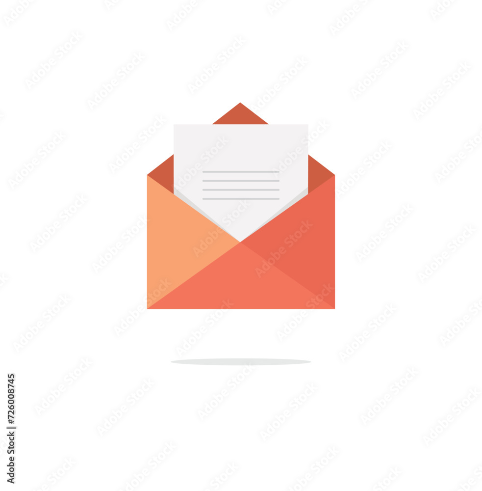 Opened envelope icon letter inside. App icon design. Vector illustration. Opened envelope icon letter inside. App icon design. Vector illustration.