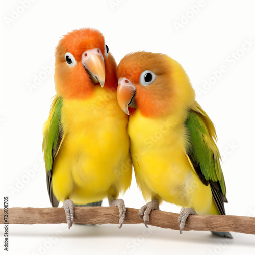 A Pair of Lovebirds (Agapornis fischeri) Isolated On.