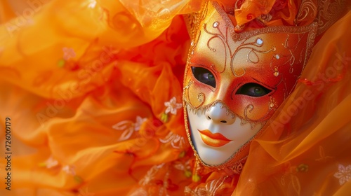 Venetian carnival mask on an energetic orange background, generative ai © ThisDesign