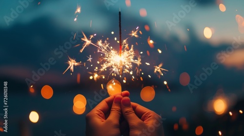 celebrating with sparklers in the night generative ai