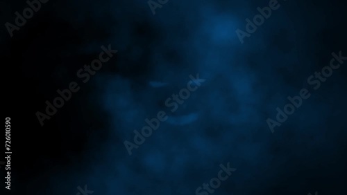 Evil scarecrow in big hat. Gloomy 2D animation. Luminous mouth and eyes. Horror fantasy theme movie. Scary music clips and VJ loops. Blue and black video for Halloween. Dark foggy motion graphics.