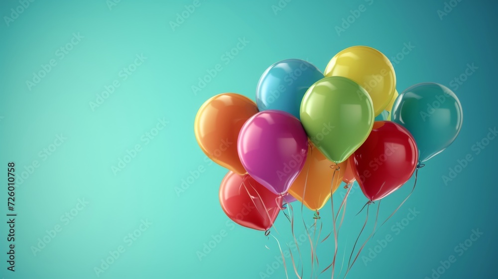 bright, multicolored, helium-filled flying balloons, solid background generative ai bright, multicolored, helium-filled flying balloons, solid background generative ai