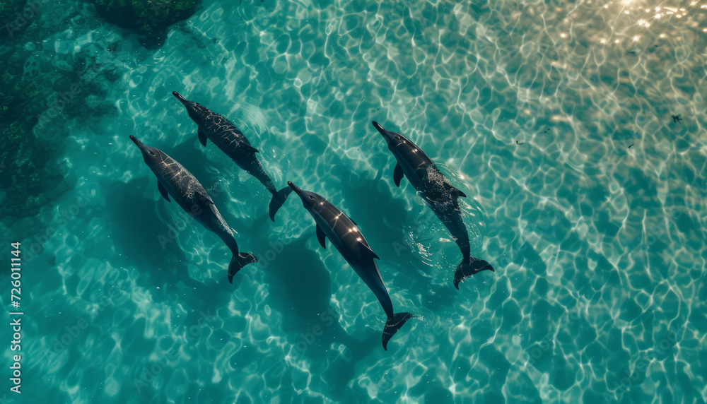 Fototapeta premium dolphins swimming gracefully through turquoise waters.generative ai