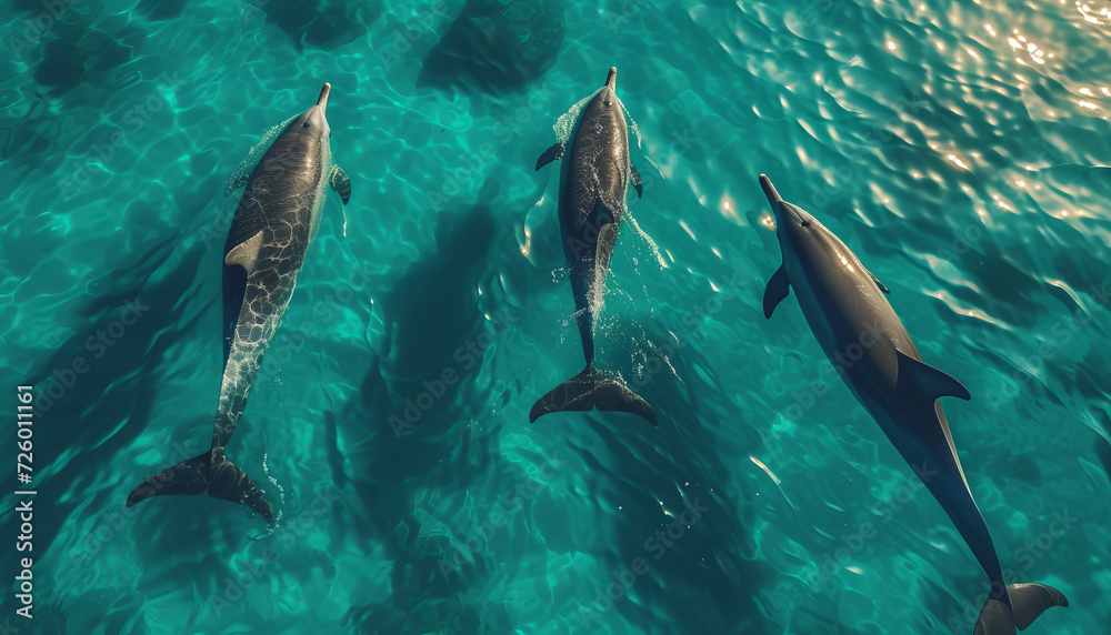 Fototapeta premium dolphins swimming gracefully through turquoise waters.generative ai
