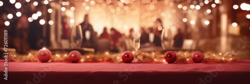 Table Adorned With Red and Gold Ornaments © fysaladobe