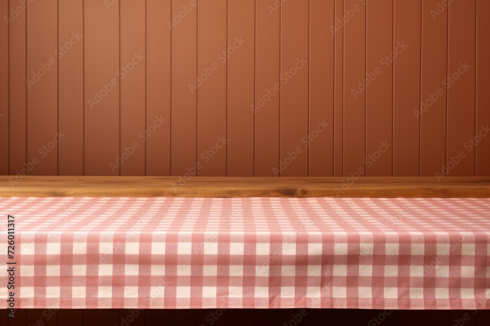 Red and White Checkered Table Cloth on Wooden Table
