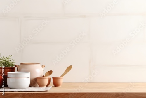 Wooden Table With Pots and Pans