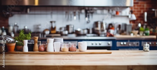 Wooden Cutting Board and Cups on Kitchen Counter photo