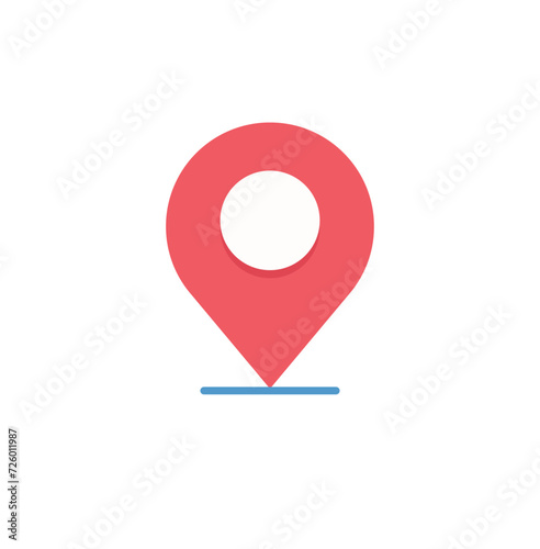 Red pin for maps and navigation systems to mark current location. Icon design. Vector illustration. 