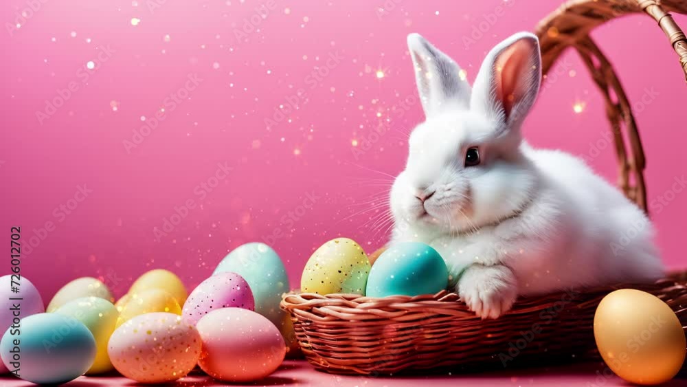 easter background , cute bunny ,easter eggs, happy easter , easter wallpaper, easter chicken , copyspace , motion graphic