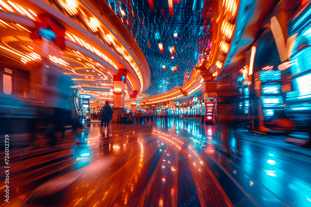 Long exposure abstract casino setting with motion blur effect - obrazy, fototapety, plakaty 