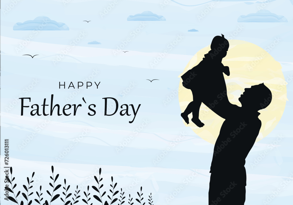 Father's Day card. Silhouette of people. Watercolor style. Vector illustration