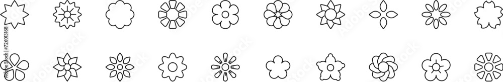 Collection of thin line icons of flowers. Linear sign and editable stroke. Suitable for web sites, books, articles Collection of thin line icons of flowers. Linear sign and editable stroke. Suitable for web sites, books, articles