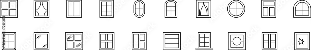 Collection of thin line icons of windows. Linear sign and editable stroke. Suitable for web sites, books, articles Collection of thin line icons of windows. Linear sign and editable stroke. Suitable for web sites, books, articles