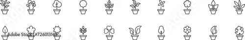 Collection of thin line icons of pot plants. Linear sign and editable stroke. Suitable for web sites, books, articles