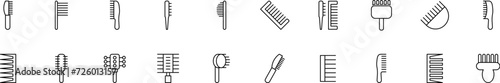 Collection of thin line icons of hairbrushes. Linear sign and editable stroke. Suitable for web sites, books, articles