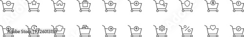 Collection of thin line icons of shopping carts by various symbols. Linear sign and editable stroke. Suitable for web sites, books, articles