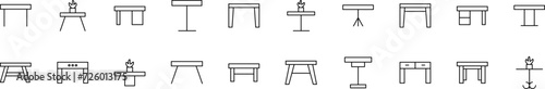 Collection of thin line icons of various tables. Linear sign and editable stroke. Suitable for web sites, books, articles