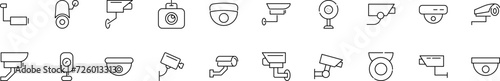 Collection of thin line icons of CCTV. Linear sign and editable stroke. Suitable for web sites, books, articles