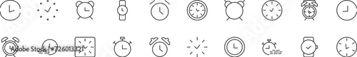 Collection of thin line icons of clock. Linear sign and editable stroke. Suitable for web sites, books, articles