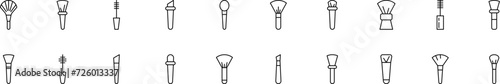 Collection of thin line icons of makeup brushes. Linear sign and editable stroke. Suitable for web sites, books, articles