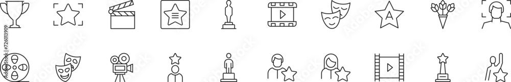 Collection of thin line icons of actor. Linear sign and editable stroke. Suitable for web sites, books, articles Collection of thin line icons of actor. Linear sign and editable stroke. Suitable for web sites, books, articles