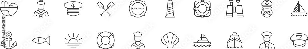 Collection of thin line icons of sailor. Linear sign and editable stroke. Suitable for web sites, books, articles