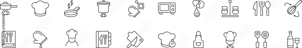 Collection of thin line icons of chef Collection of thin line icons of chef