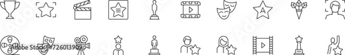Collection of thin line icons of actor. Linear sign and editable stroke. Suitable for web sites, books, articles