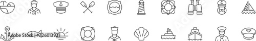 Collection of thin line icons of sailor. Linear sign and editable stroke. Suitable for web sites, books, articles photo