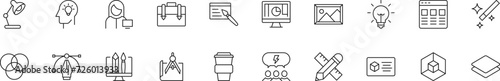 Collection of thin line icons of graphic and web designer. Linear sign and editable stroke. Suitable for web sites, books, articles