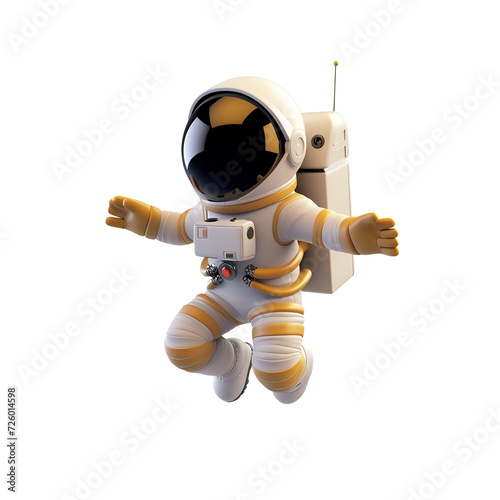 Kids’ Simple Cartoon 3D Illustration Render of a 3D Astronaut Floating in Space, Isolated on Transparent Background, PNG