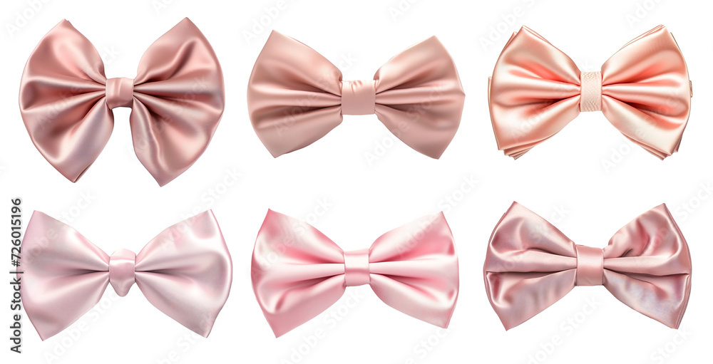 Pink silk ribbons and bows collection over isolated transparent background