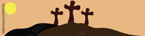 sacred symbol golgota hill of calvary mountain silhouette christian background jesus cross in the top of the hill easter vibes