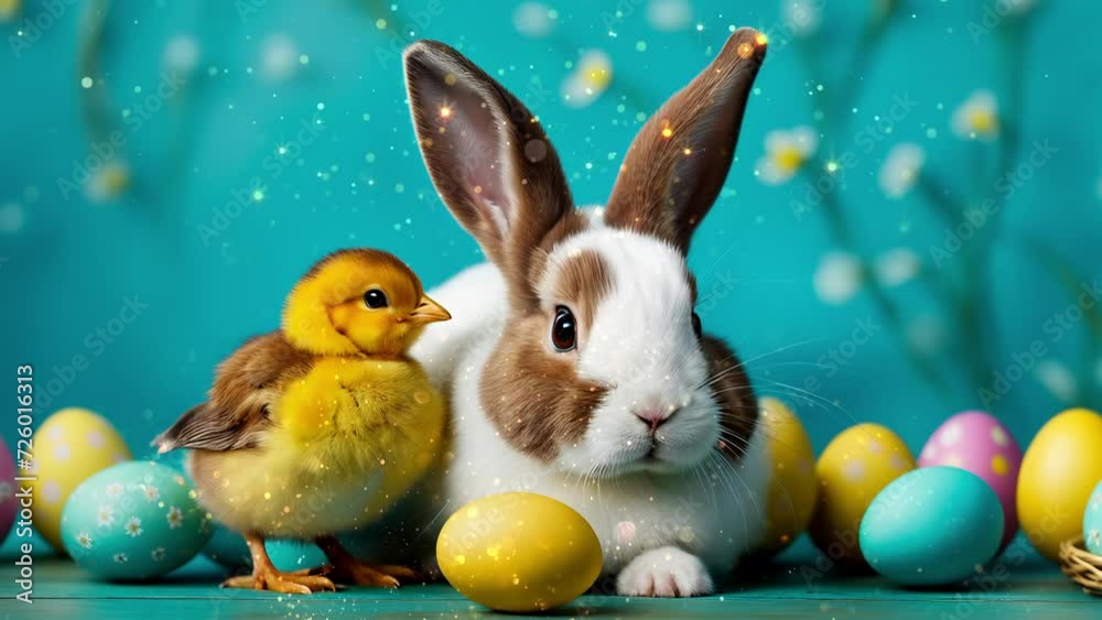 easter background , cute bunny ,easter eggs, happy easter , easter wallpaper, easter chicken , copyspace , motion graphic